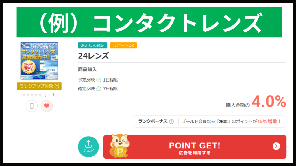 モッピー経由で購入した日用品の例｜コンタクトレンズ
